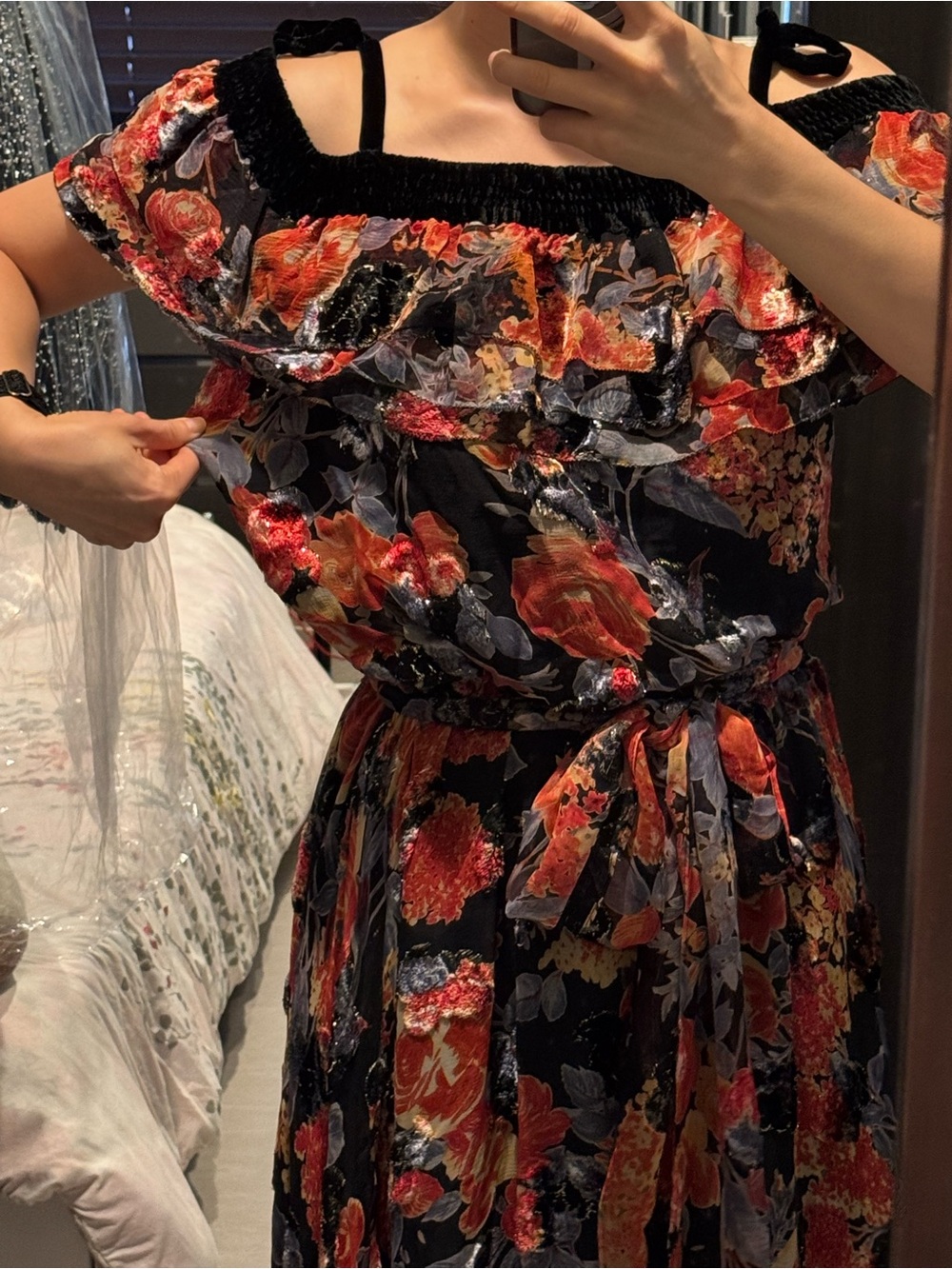 Vintage 1980s Diane Freis Limited Edition Silk Floral Ruffle Dress Boho - Picture 11 of 14